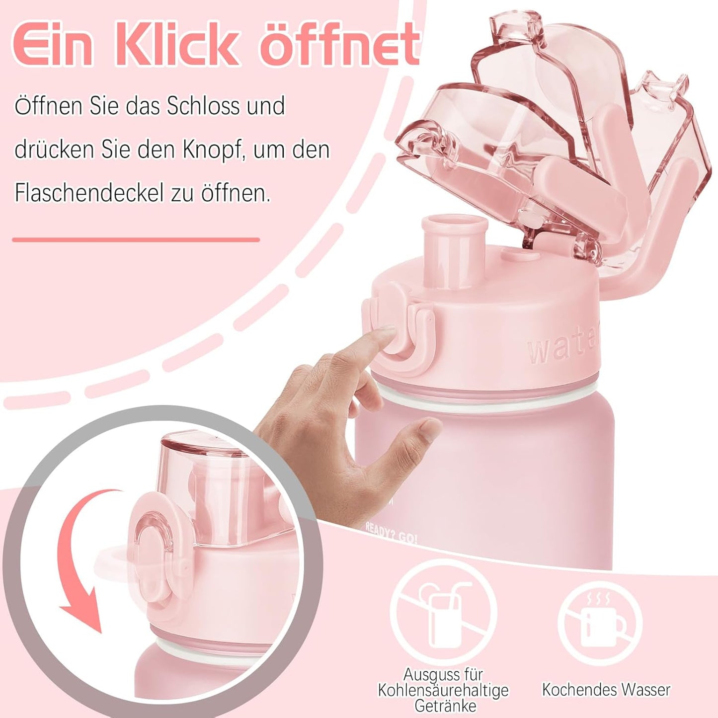 Trinkflasche 1L BPA-frei mit Zeitmarkierung