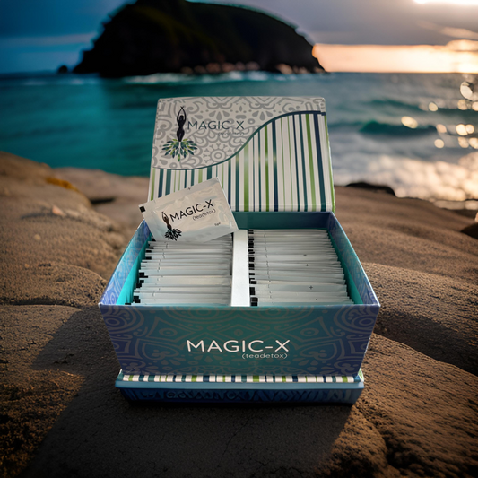**Alt-Text:**
Magicx Detox Tee – erfrischender Detox-Tee mit Zitronengeschmack, unterstützt das Wohlbefinden und einen bewussten Lebensstil. Hochwertige Kräutermischung für einen genussvollen Moment.