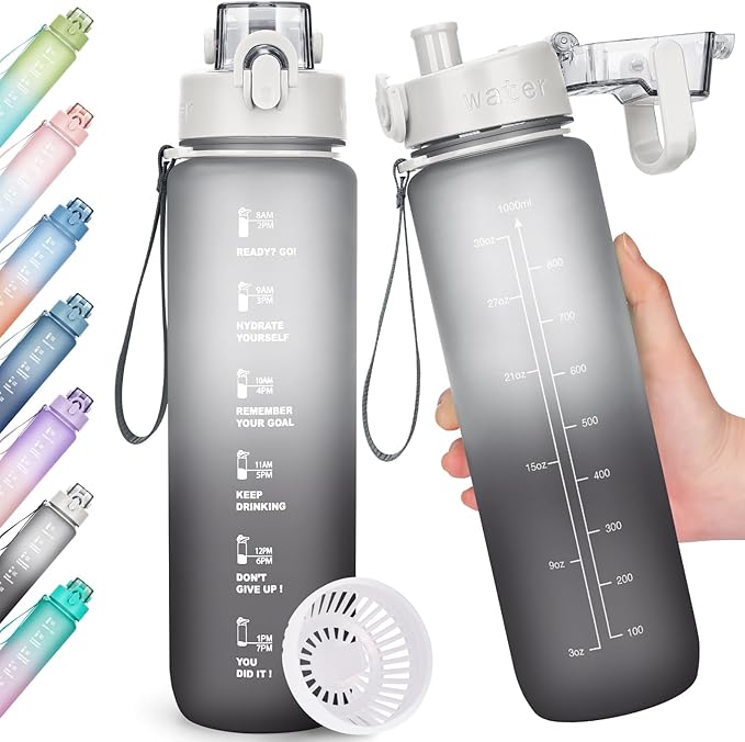 Trinkflasche 1L BPA-frei mit Zeitmarkierung